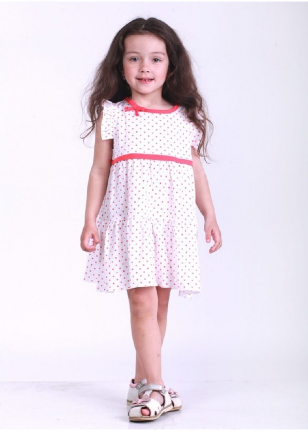 Платье для девочек - G-19829S_белый с коралловым